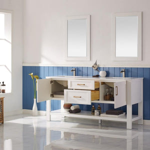 Vinnova Vanity Vinnova Grayson 72" Double Vanity in White and Composite Carrara White Stone Countertop With Mirror