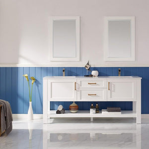 Vinnova Vanity Vinnova Grayson 72" Double Vanity in White and Composite Carrara White Stone Countertop With Mirror