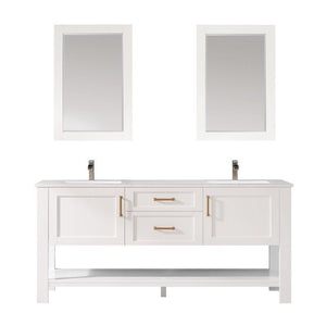 Vinnova Vanity Vinnova Grayson 72" Double Vanity in White and Composite Carrara White Stone Countertop With Mirror