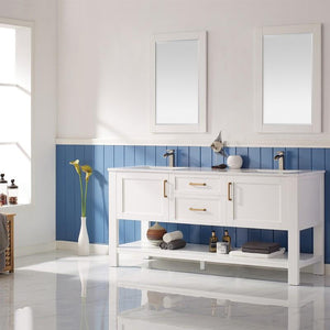 Vinnova Vanity Vinnova Grayson 72" Double Vanity in White and Composite Carrara White Stone Countertop With Mirror