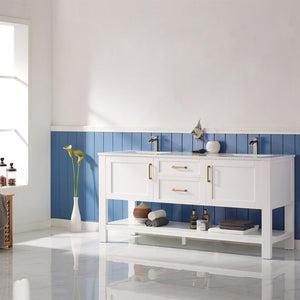 Vinnova Vanity Vinnova Grayson 72" Double Vanity in White and Composite Carrara White Stone Countertop Without Mirror