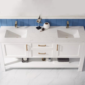 Vinnova Vanity Vinnova Grayson 72" Double Vanity in White and Composite Carrara White Stone Countertop Without Mirror