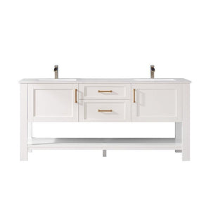 Vinnova Vanity Vinnova Grayson 72" Double Vanity in White and Composite Carrara White Stone Countertop Without Mirror