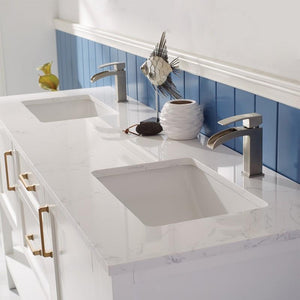 Vinnova Vanity Vinnova Grayson 72" Double Vanity in White and Composite Carrara White Stone Countertop Without Mirror