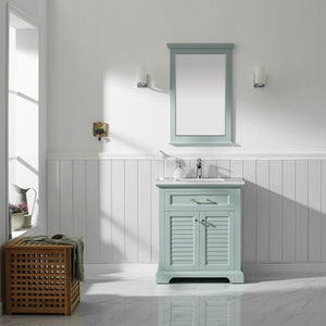 Vinnova Vanity Vinnova Lorna 30" Single Vanity in Finnish Green and Composite Carrara White Stone Countertop With Mirror