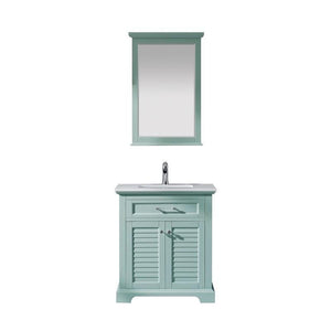 Vinnova Vanity Vinnova Lorna 30" Single Vanity in Finnish Green and Composite Carrara White Stone Countertop With Mirror