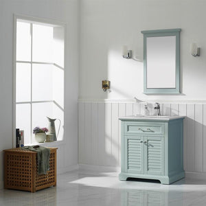 Vinnova Vanity Vinnova Lorna 30" Single Vanity in Finnish Green and Composite Carrara White Stone Countertop With Mirror