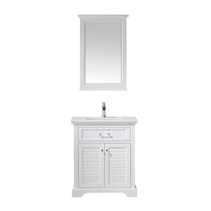 Vinnova Vanity Vinnova Lorna 30" Single Vanity in White and Composite Carrara White Stone Countertop With Mirror