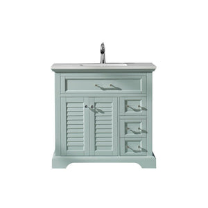 Vinnova Vanity Vinnova Lorna 36" Single Vanity in Finnish Green and Composite Carrara White Stone Countertop Without Mirror