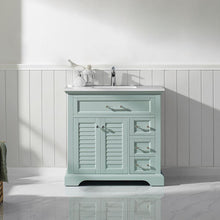 Load image into Gallery viewer, Vinnova Vanity Vinnova Lorna 36&quot; Single Vanity in Finnish Green and Composite Carrara White Stone Countertop Without Mirror
