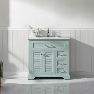 Vinnova Vanity Vinnova Lorna 36" Single Vanity in Finnish Green and Composite Carrara White Stone Countertop Without Mirror