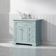 Load image into Gallery viewer, Vinnova Vanity Vinnova Lorna 36&quot; Single Vanity in Finnish Green and Composite Carrara White Stone Countertop Without Mirror