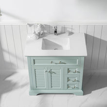 Load image into Gallery viewer, Vinnova Vanity Vinnova Lorna 36&quot; Single Vanity in Finnish Green and Composite Carrara White Stone Countertop Without Mirror