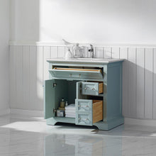 Load image into Gallery viewer, Vinnova Vanity Vinnova Lorna 36&quot; Single Vanity in Finnish Green and Composite Carrara White Stone Countertop Without Mirror