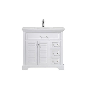 Vinnova Vanity Vinnova Lorna 36" Single Vanity in White and Composite Carrara White Stone Countertop Without Mirror