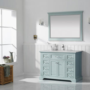 Vinnova Vanity Vinnova Lorna 48" Single Vanity in Finnish Green and Composite Carrara White Stone Countertop With Mirror