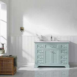 Vinnova Vanity Vinnova Lorna 48" Single Vanity in Finnish Green and Composite Carrara White Stone Countertop Without Mirror