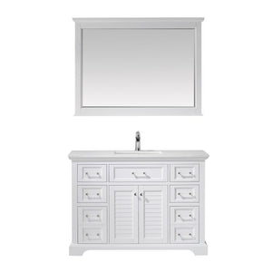 Vinnova Vanity Vinnova Lorna 48" Single Vanity in White and Composite Carrara White Stone Countertop With Mirror