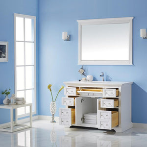 Vinnova Vanity Vinnova Lorna 48" Single Vanity in White and Composite Carrara White Stone Countertop With Mirror