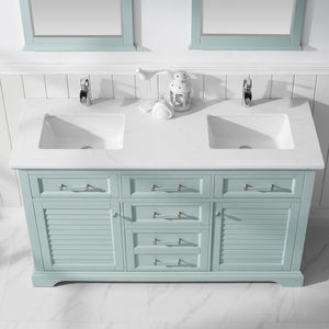 Vinnova Vanity Vinnova Lorna 60" Double Vanity in Finnish Green and Composite Carrara White Stone Countertop With Mirror