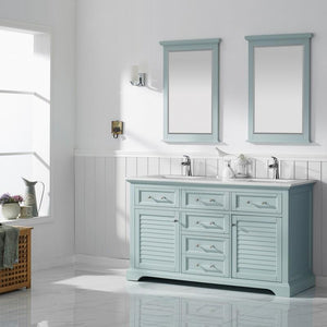 Vinnova Vanity Vinnova Lorna 60" Double Vanity in Finnish Green and Composite Carrara White Stone Countertop With Mirror