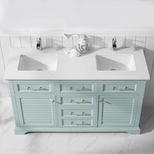 Load image into Gallery viewer, Vinnova Vanity Vinnova Lorna 60&quot; Double Vanity in Finnish Green and Composite Carrara White Stone Countertop Without Mirror