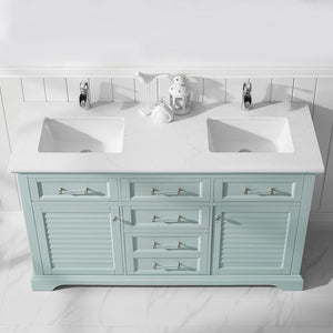 Vinnova Vanity Vinnova Lorna 60" Double Vanity in Finnish Green and Composite Carrara White Stone Countertop Without Mirror
