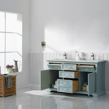 Load image into Gallery viewer, Vinnova Vanity Vinnova Lorna 60&quot; Double Vanity in Finnish Green and Composite Carrara White Stone Countertop Without Mirror