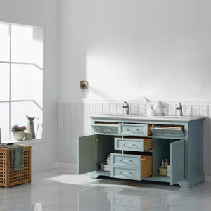 Vinnova Vanity Vinnova Lorna 60" Double Vanity in Finnish Green and Composite Carrara White Stone Countertop Without Mirror