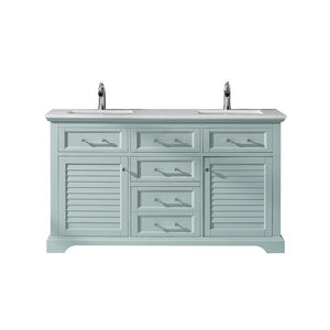 Vinnova Vanity Vinnova Lorna 60" Double Vanity in Finnish Green and Composite Carrara White Stone Countertop Without Mirror