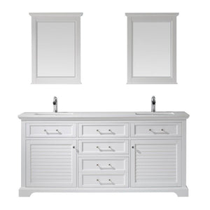 Vinnova Vanity Vinnova Lorna 72" Double Vanity in White and Composite Carrara White Stone Countertop With Mirror