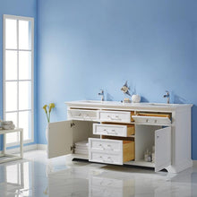 Load image into Gallery viewer, Vinnova Vanity Vinnova Lorna 72&quot; Double Vanity in White and Composite Carrara White Stone Countertop Without Mirror