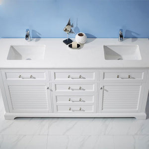 Vinnova Vanity Vinnova Lorna 72" Double Vanity in White and Composite Carrara White Stone Countertop Without Mirror
