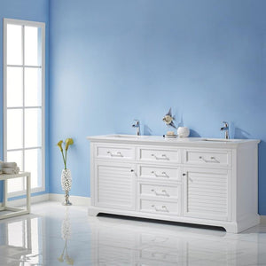 Vinnova Vanity Vinnova Lorna 72" Double Vanity in White and Composite Carrara White Stone Countertop Without Mirror