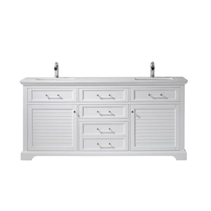 Vinnova Vanity Vinnova Lorna 72" Double Vanity in White and Composite Carrara White Stone Countertop Without Mirror
