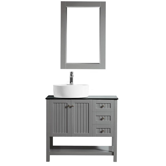 Vinnova Vanity Vinnova Modena 36” Vanity in Grey with Glass Countertop with White Vessel Sink With Mirror