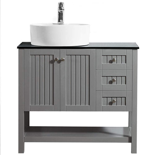 Vinnova Vanity Vinnova Modena 36” Vanity in Grey with Glass Countertop with White Vessel Sink Without Mirror