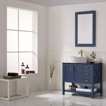 Load image into Gallery viewer, Vinnova Vanity Vinnova Modena 36” Vanity in Royal Blue with Glass Countertop with White Vessel Sink With Mirror