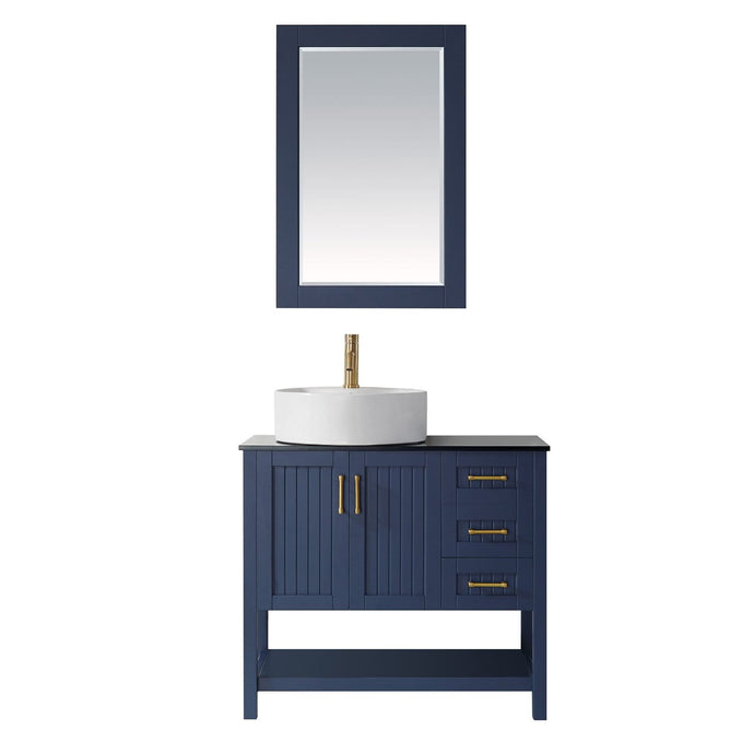 Vinnova Vanity Vinnova Modena 36” Vanity in Royal Blue with Glass Countertop with White Vessel Sink With Mirror