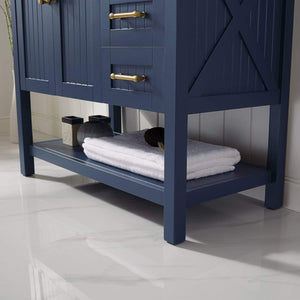 Vinnova Vanity Vinnova Modena 36” Vanity in Royal Blue with Glass Countertop with White Vessel Sink Without Mirror