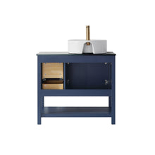 Load image into Gallery viewer, Vinnova Vanity Vinnova Modena 36” Vanity in Royal Blue with Glass Countertop with White Vessel Sink Without Mirror