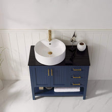 Load image into Gallery viewer, Vinnova Vanity Vinnova Modena 36” Vanity in Royal Blue with Glass Countertop with White Vessel Sink Without Mirror