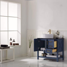 Load image into Gallery viewer, Vinnova Vanity Vinnova Modena 36” Vanity in Royal Blue with Glass Countertop with White Vessel Sink Without Mirror