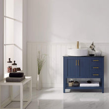 Load image into Gallery viewer, Vinnova Vanity Vinnova Modena 36” Vanity in Royal Blue with Glass Countertop with White Vessel Sink Without Mirror