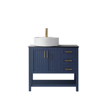 Load image into Gallery viewer, Vinnova Vanity Vinnova Modena 36” Vanity in Royal Blue with Glass Countertop with White Vessel Sink Without Mirror