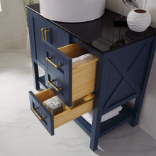 Load image into Gallery viewer, Vinnova Vanity Vinnova Modena 36” Vanity in Royal Blue with Glass Countertop with White Vessel Sink Without Mirror