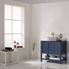 Load image into Gallery viewer, Vinnova Vanity Vinnova Modena 36” Vanity in Royal Blue with Glass Countertop with White Vessel Sink Without Mirror