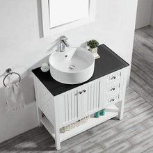 Load image into Gallery viewer, Vinnova Vanity Vinnova Modena 36” Vanity in White with Glass Countertop with White Vessel Sink With Mirror