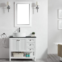 Load image into Gallery viewer, Vinnova Vanity Vinnova Modena 36” Vanity in White with Glass Countertop with White Vessel Sink With Mirror