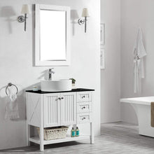 Load image into Gallery viewer, Vinnova Vanity Vinnova Modena 36” Vanity in White with Glass Countertop with White Vessel Sink With Mirror